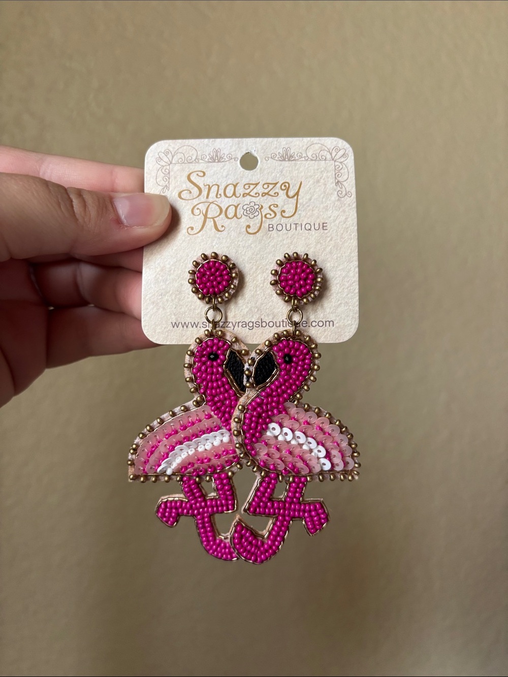 Snazzy Rags Pink Flamingo Beaded Drop Earrings